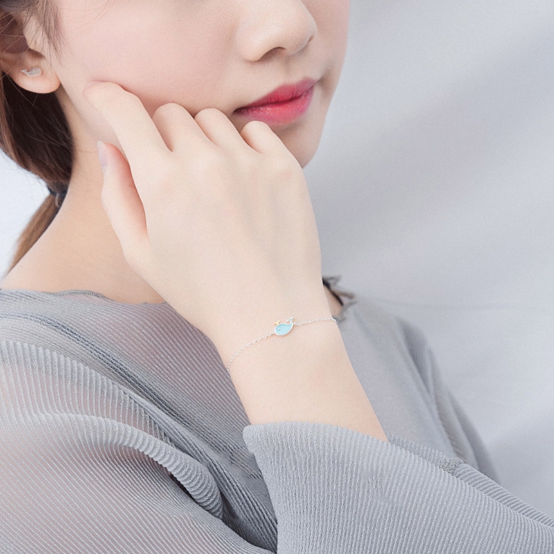 Gelang Bangle Cuff Motif Ikan Paus Imut Warna Silver untuk Wanita