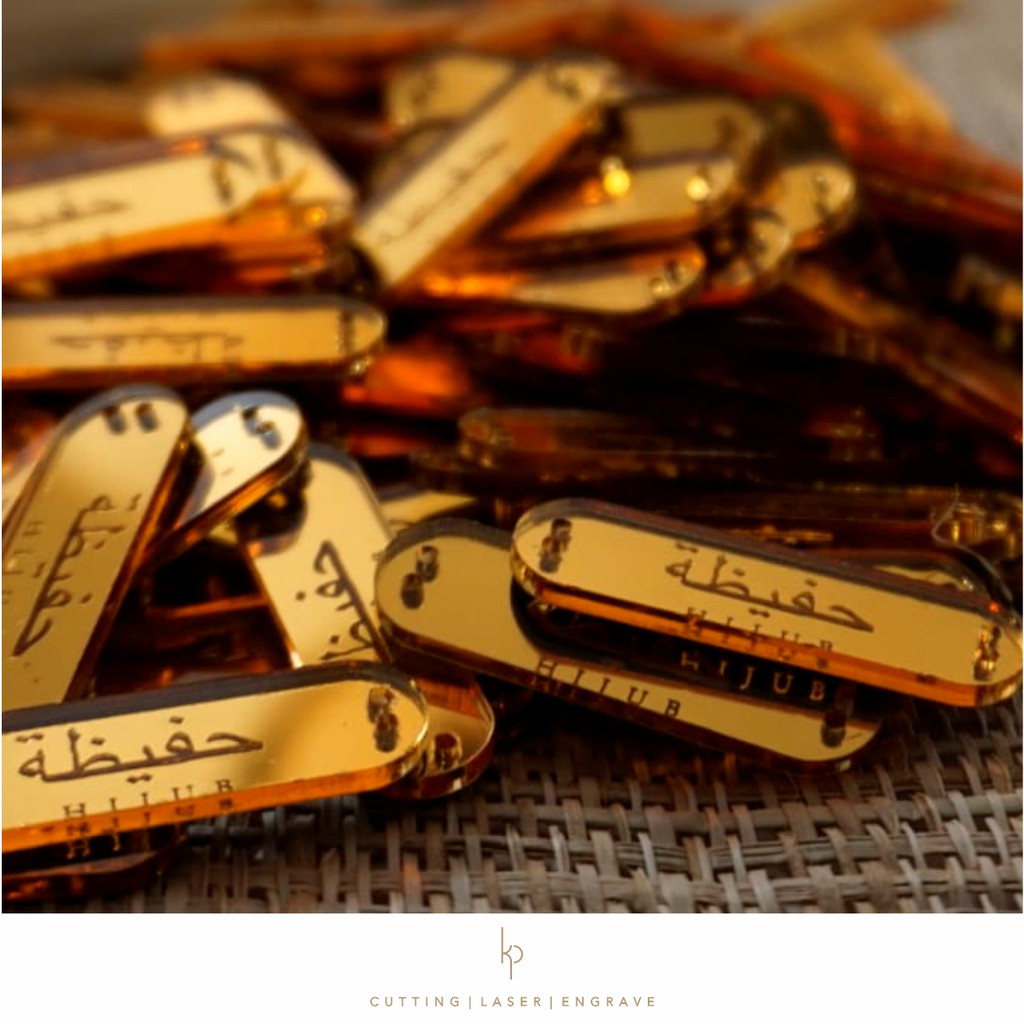 

FREE DESIGN Label Gold - Emas Hijab / Label produk bahan akrilik mirror emas / Tag Akrilik mirror emas