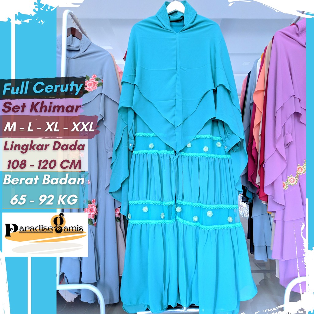 Gamis Syari Ceruty Ceruti Babydoll Seruty Bordir Pesta Mewah Ibu Ibu Jumbo LD 120