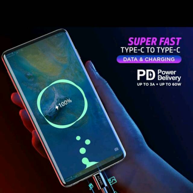 Dijual kabel data charger USB Type C to USB Type C Power delivery ACMIC 100 cm murah