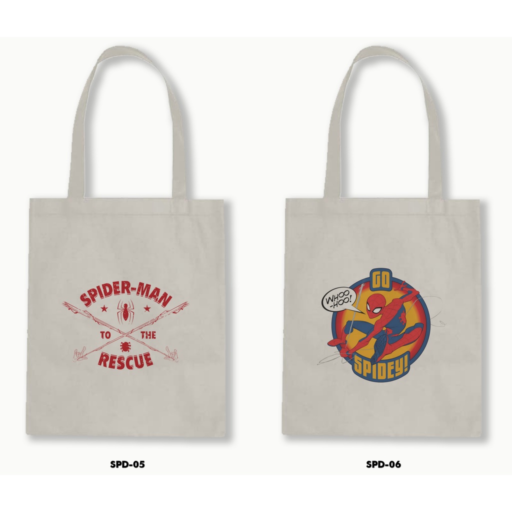 Tas Tote Bag Resleting Kanvas/Blacu  - Spiderman