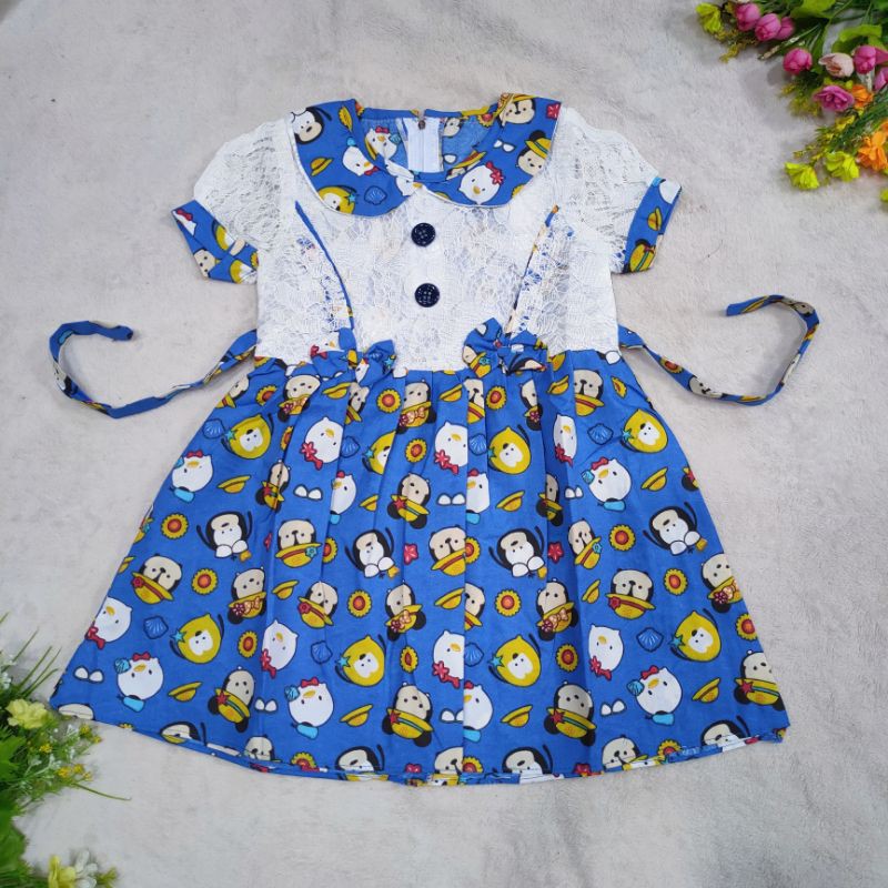 Dress anak 1 2 tahun gaun anak brokat baju anak cewek tsum tsum (dress haruka kartun )