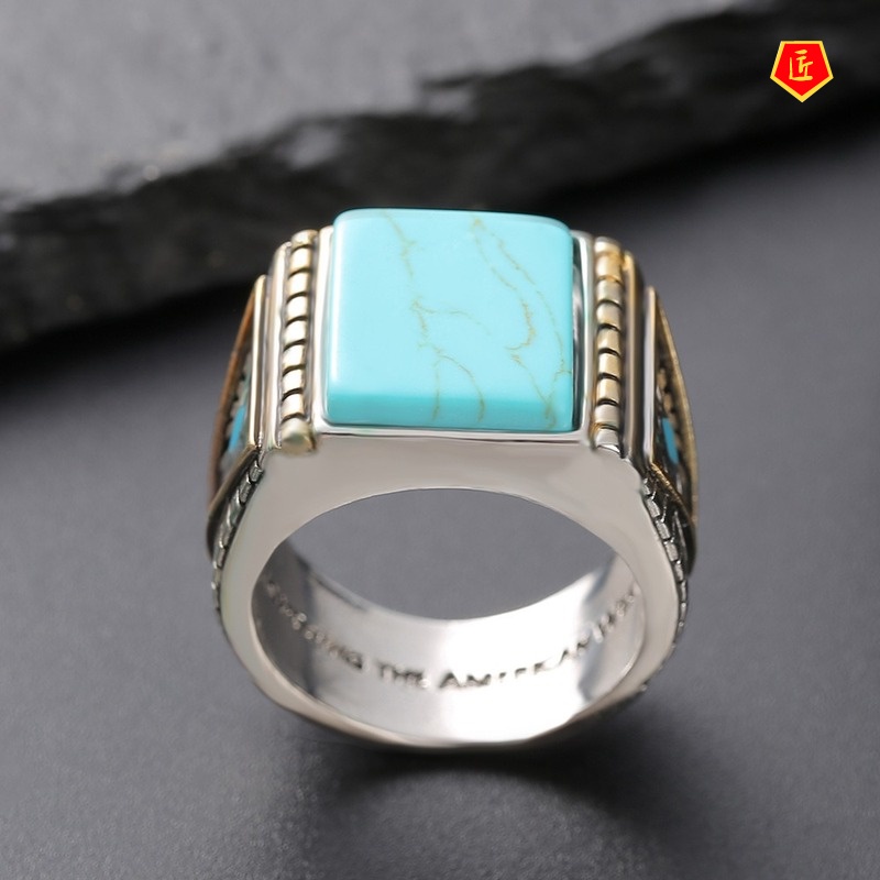 [Ready Stock]Elegant Personality Turquoise Feather Silver Ring
