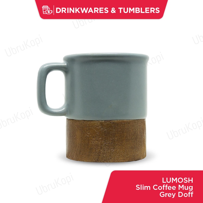 Mug Keramik Grey Doff dengan Alas Kayu untuk Minuman Hangat