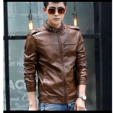 Jaket nwe coklat/jaket kulit pria