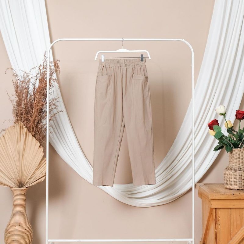 Celana jumbo wanita kekinian 2021 Willow pants bawahan wanita murah-Crem