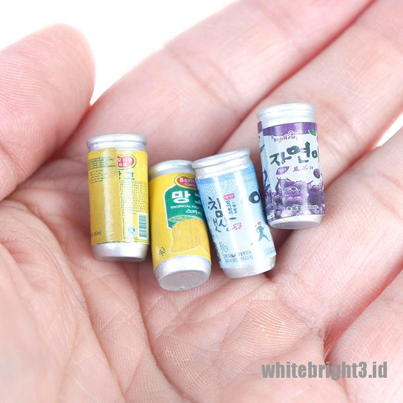 ❤White3 Warna Putih❤ 4pcs Miniatur Kaleng Minuman Skala 1: 12 Untuk Dekorasi Rumah Boneka