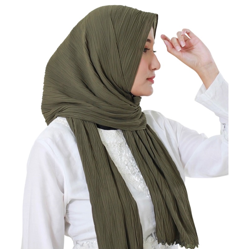 Nouri Avani - Hijab Pashmina Jilbab Kerudung Plisket lidi Ceruty Baby Doll Instant Premium Ceruti Tanpa Garis Tengah