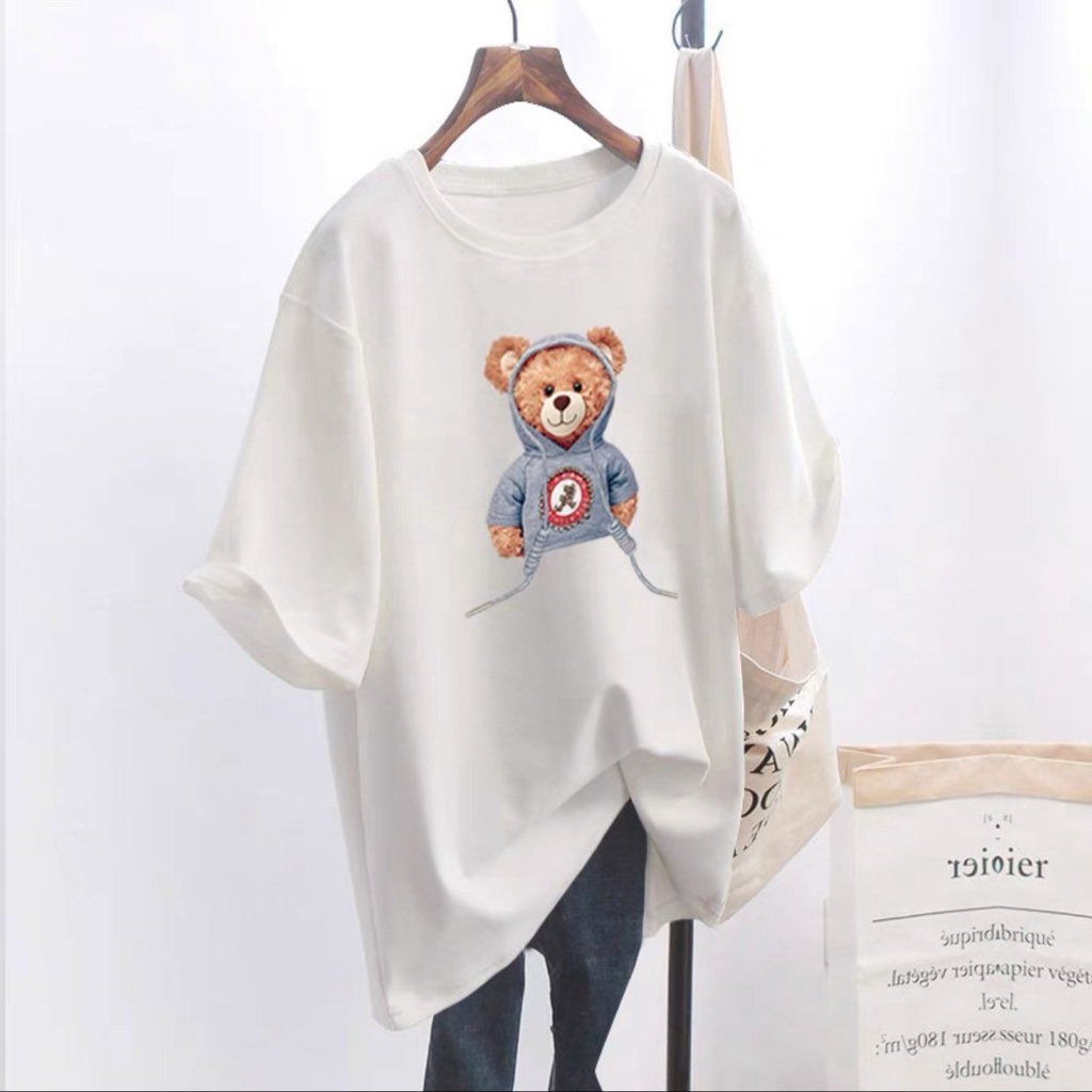 THISTLE - Oversize Tee Tshirt Wanita Model Longgar Motif Bear Sweater Baru