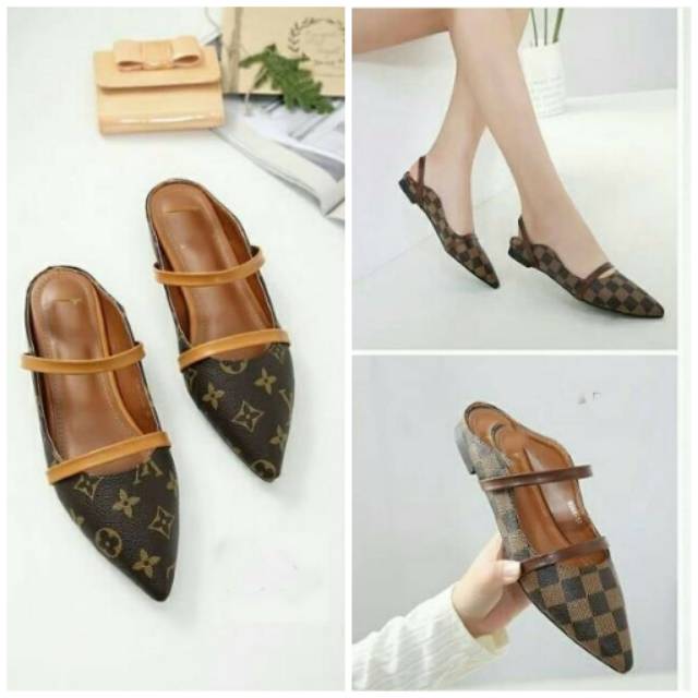 SEPATU BUSTONG REPLIKA LV LOUISE WANITA TUTONG SELOP CEWEK MURAH SANTAI KANTOR SLOP MODEL IMPORT