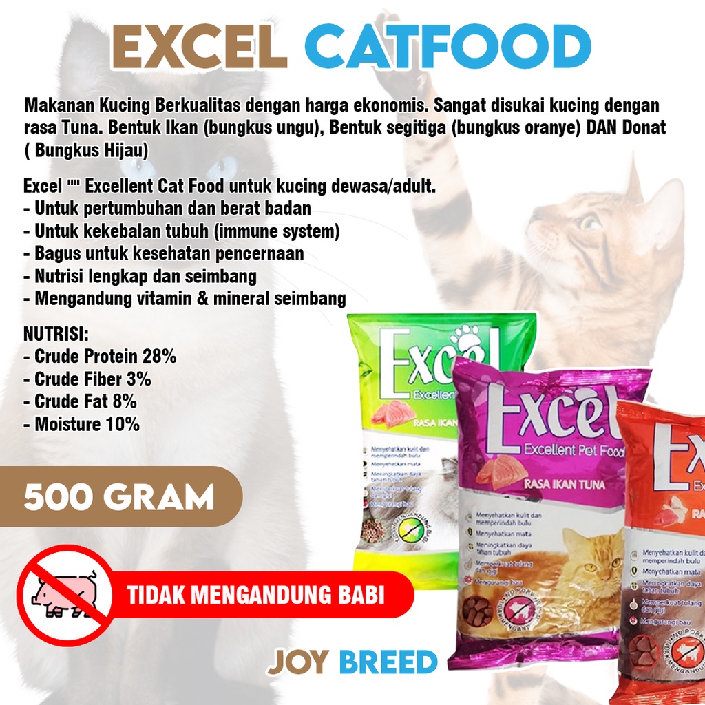 MAKANAN KUCING KERING EXCEL 500 GRAM DRY FOOD KUCING MURAH NO PORK