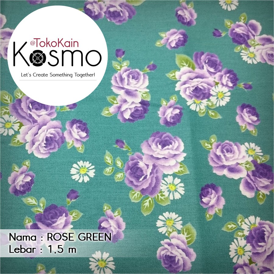 Kain katun Jepang Twill Japan Design - Bunga Rose/Mawar (Green/Hijau)