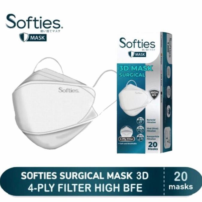 Masker Softies 3D KF94 4 lapis filter 4ply medis Surgical face mask putih 20pc KF 94 isi 20 polos