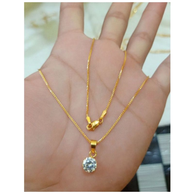 (Anti Karat) Kalung Itally Liontin Mata Satu Lapis Emas 24k