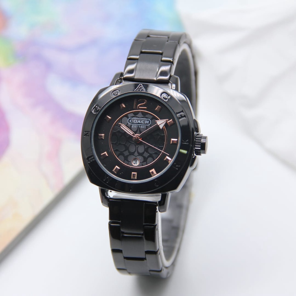 Jam Tangan Wanita Coach Fashion Tanggal Aktif Rantai Stainlees Terlaris