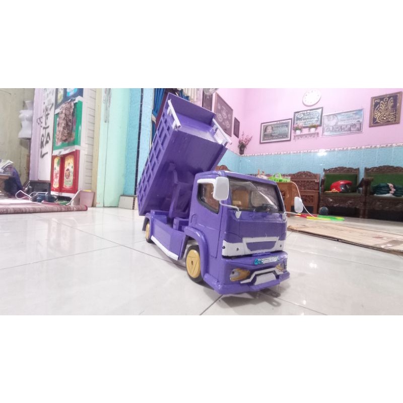 mentahan miniatur dump truk canter bahan full kayu