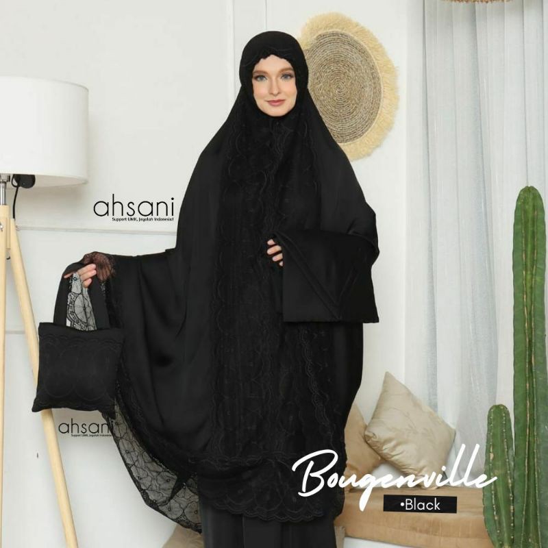 Mukena Ahsani Bougenville Black Mukena Mewah Premium Mukenah Bahan Zahra Silk Mukena Hitam Tile