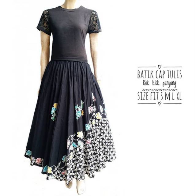 Rok batik skirt panjang kawung polos hitam putih