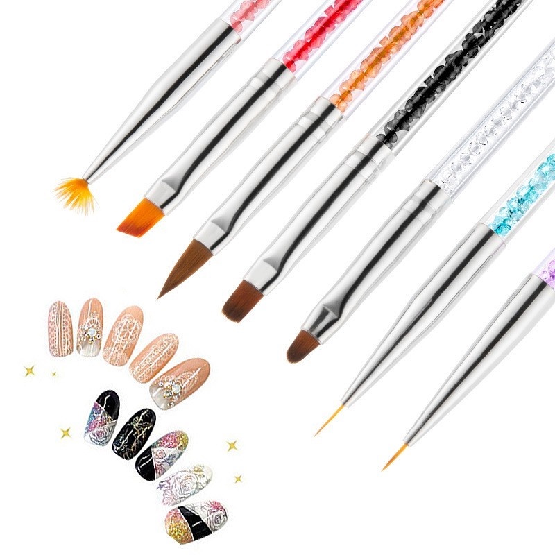 1 /7Pcs Profesional Manicure Kristal Nail Art Brush Paintting Bunga Garis Pen Gel Kutek Kutek Ukiran Menggambar Pensil DIY Nail Art Tools