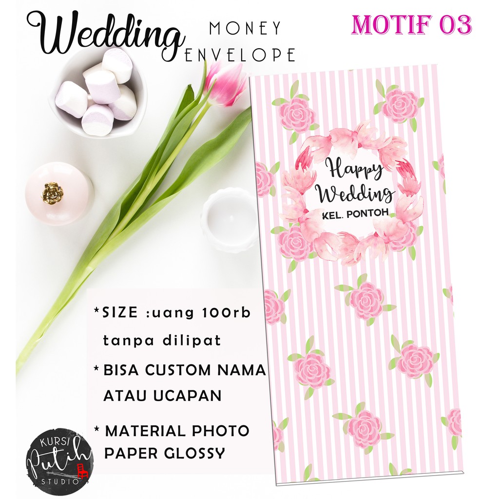 

Amplop Uang untuk Lebaran / Wedding / Angpao bisa custom nama motif bunga pink