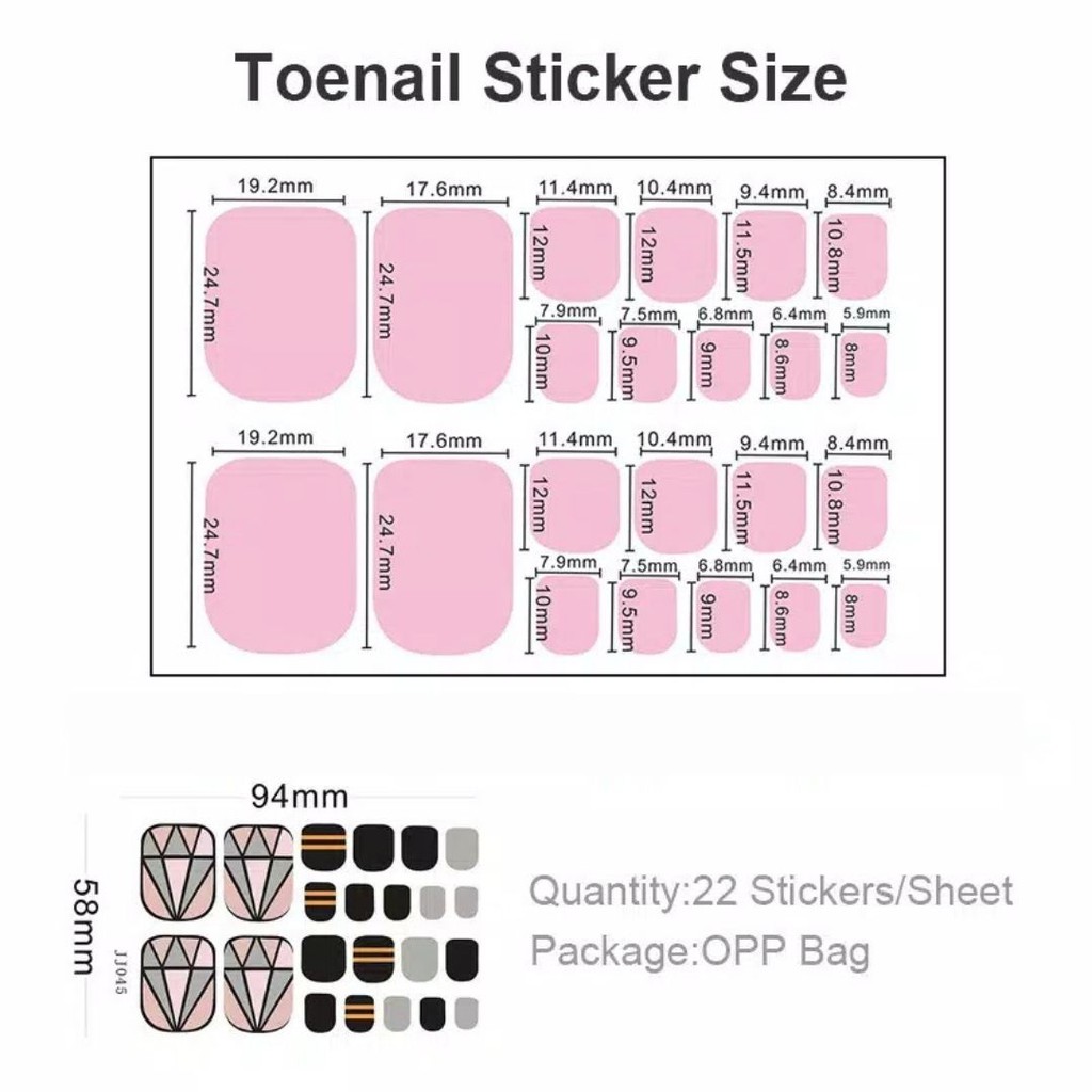 Stiker Kuku Kaki | Toe Nail Sticker | Foot Nail Sticker 22PCS High End Motif 3D kode ZLJ