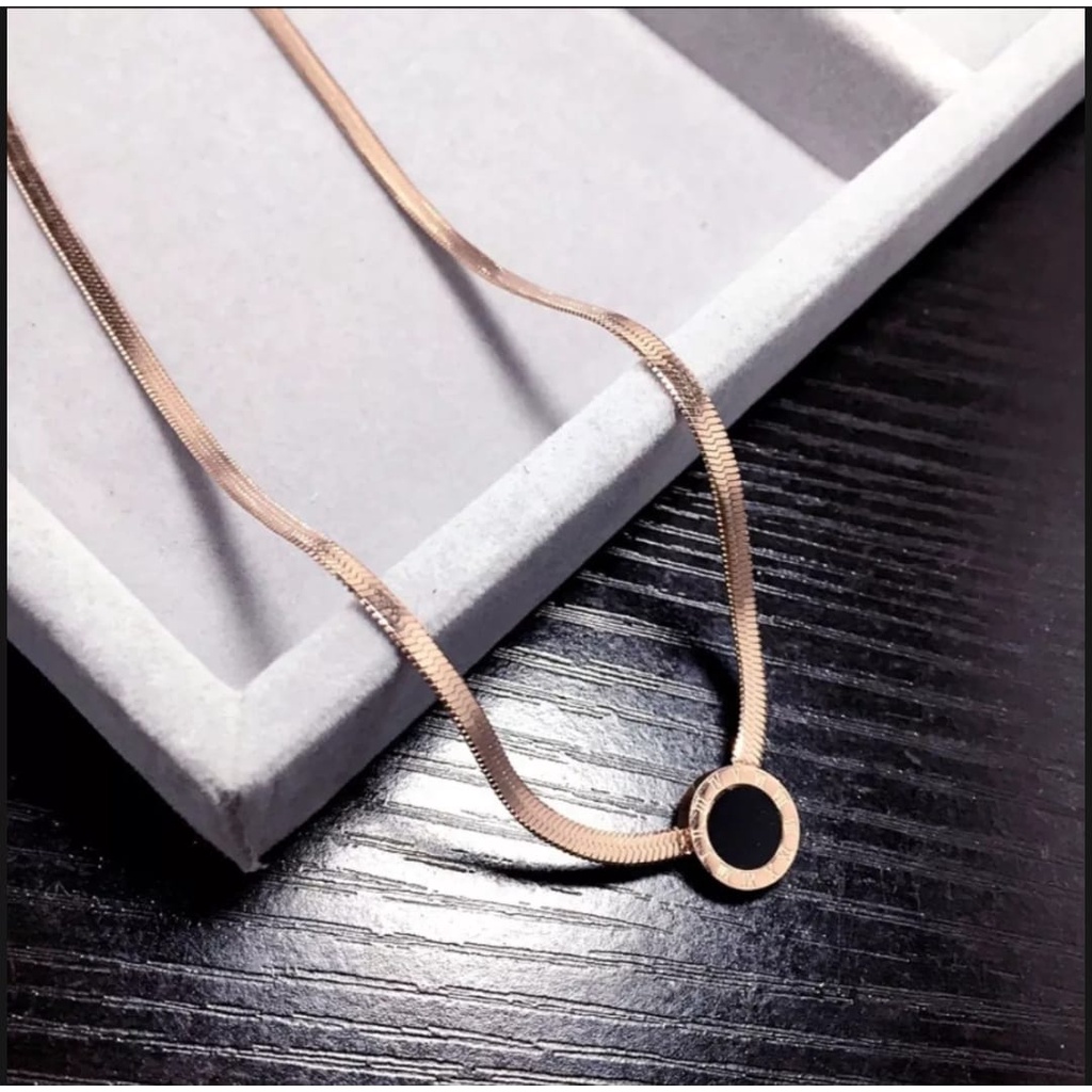 Kalung Titanium Premium model fuji liontin permata satu /Kalung wanita titanium anti karat Ala Korea Untuk Wanita Rantai Choker