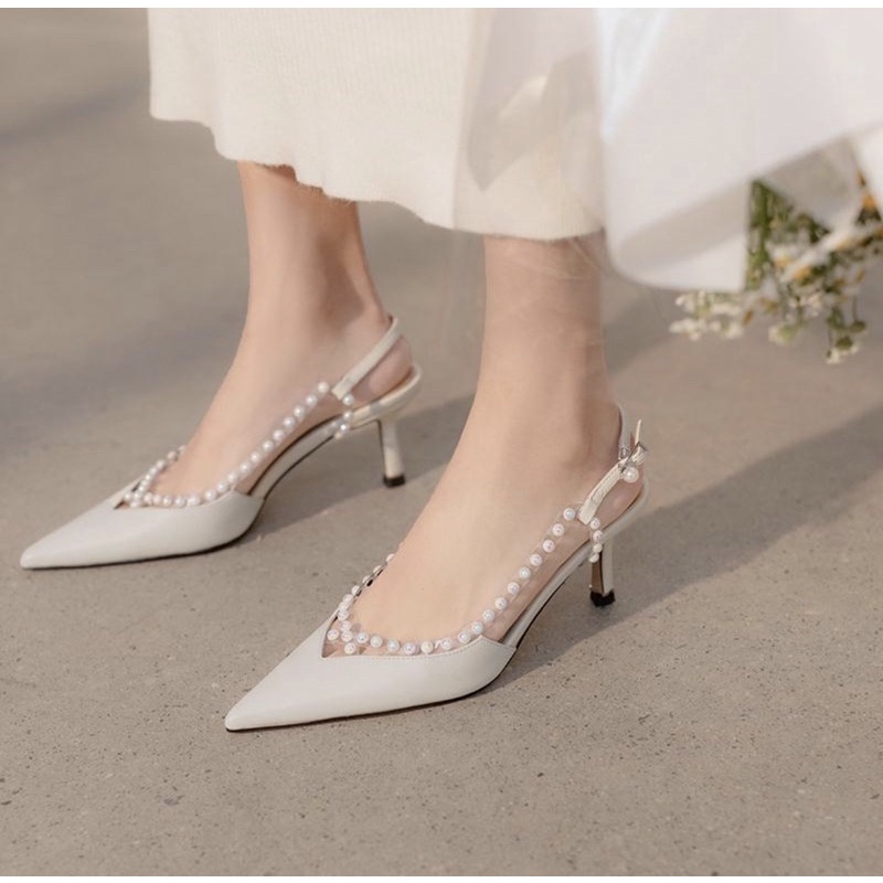 TMZ516 SEPATU WANITA ZARA WITH PEARL 5CM HEELS PREMIUM IMPORT
