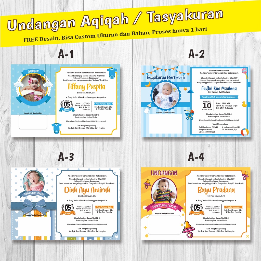 KARTU UCAPAN AQIQAH TASYAKURAN KELAHIRAN ANAK BAYI / UCAPAN AQIQAH TASYAKURAN