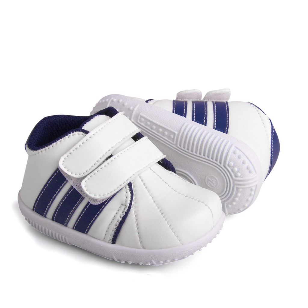 sepatu anak cowok strip navy bunyi cit MCL