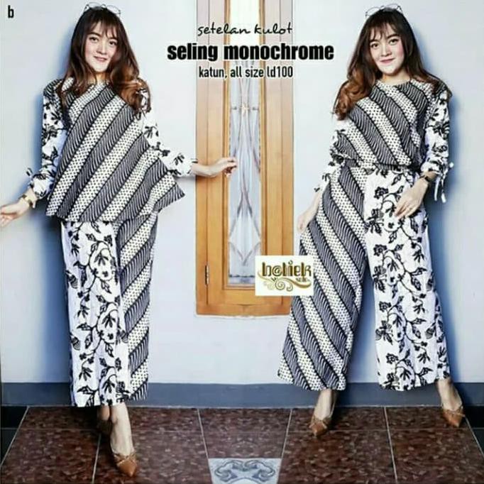PRODUK READY...!!! SETELAN KULOT BATIK HITAM PUTIH/KULOT BATIK SELING MONOCHROM/GESER YA MURAH