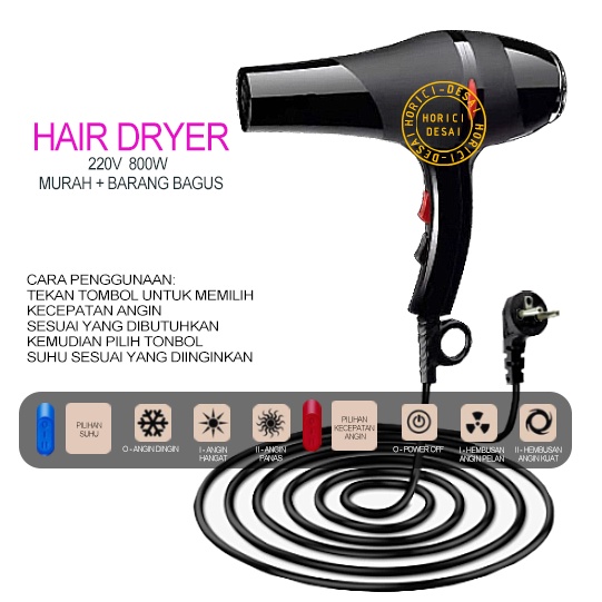 Hair dryer 800W Hair dryer asli untuk toko tukang cukur 800W Pengering Rambut Termurah Daya tinggi