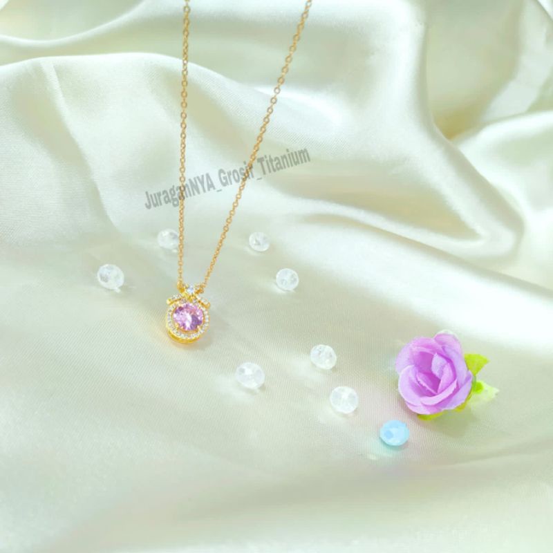 Kalung Titanium Elegant Pita Full Mata Super Cantik Anti Karat