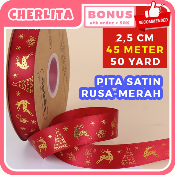 

45 METER Pita Natal Christmas Ribbon Emboss Emas 50 Yard Packaging Kado Hampers