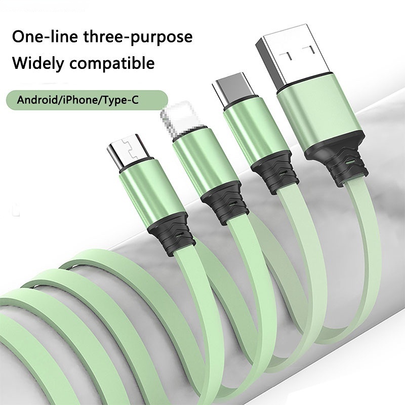 3in1 Kabel Data / Charger Retractable Multifungsi Bahan Silikon Cair Panjang 1m Untuk Handphone