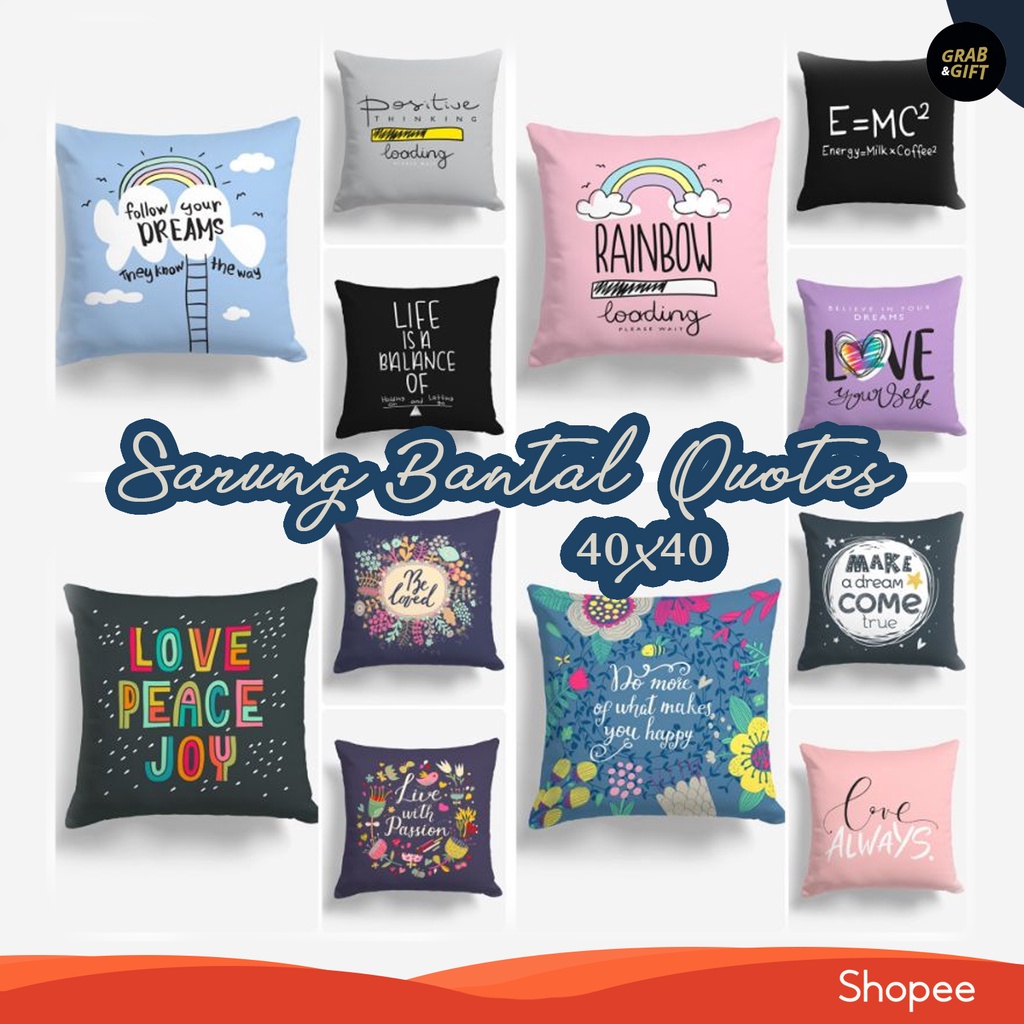 SARUNG Bantal Sofa Motif Quote 40x40 cm Motivasi Cushion Pillow Cover