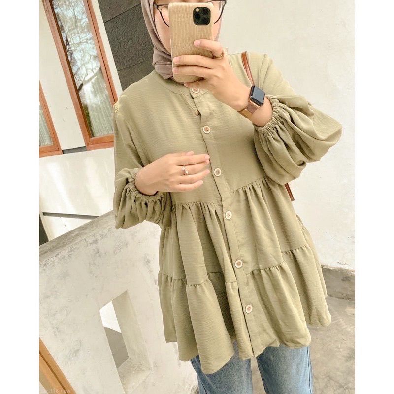 ANNAJA RENITA BLOUSE SHAKILA | DANNY tunik kringkel airflow | kemeja oversize motif