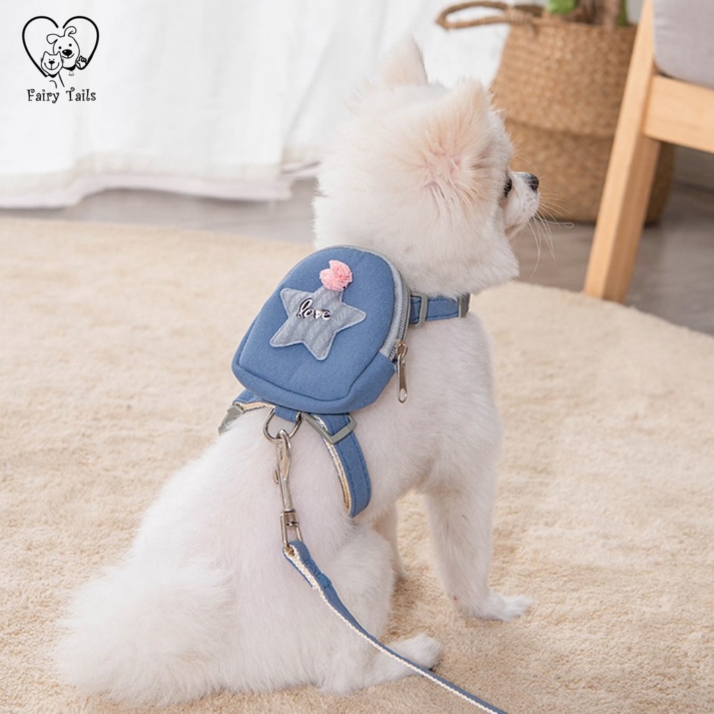 Tali Tuntun Tali Kekang dengan Tas Ransel Untuk Anabul Kucing dan Anjing Travel Outdoor | Pet Cat Dog Leash Harness with Backpack