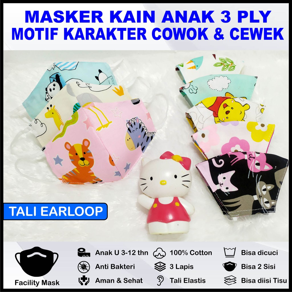 MASKER KAIN ANAK 3 PLY / BISA DIISI TISU MODEL DUCKBILL