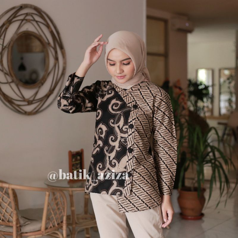 tey-17 Batik Wanita ASJ SA HRB026 Kenongo Kemeja Tosca Pendek-005