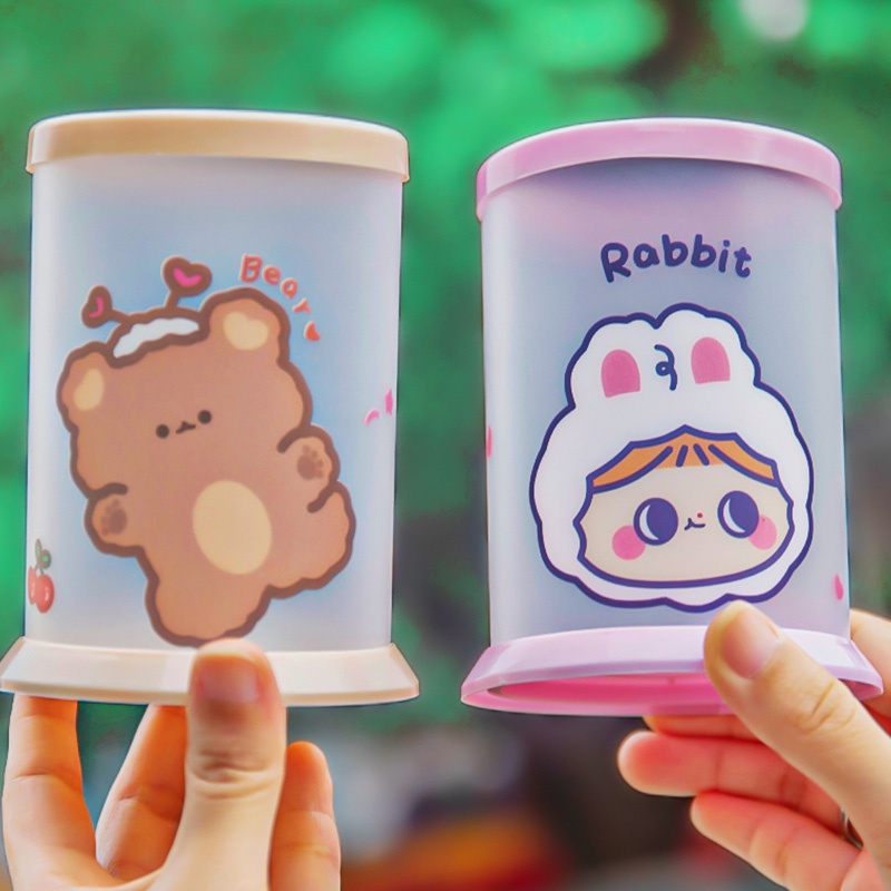 Creative Frosted Transparent Cartoon Pen Holder Student DIY Waterproof Round Pen Box