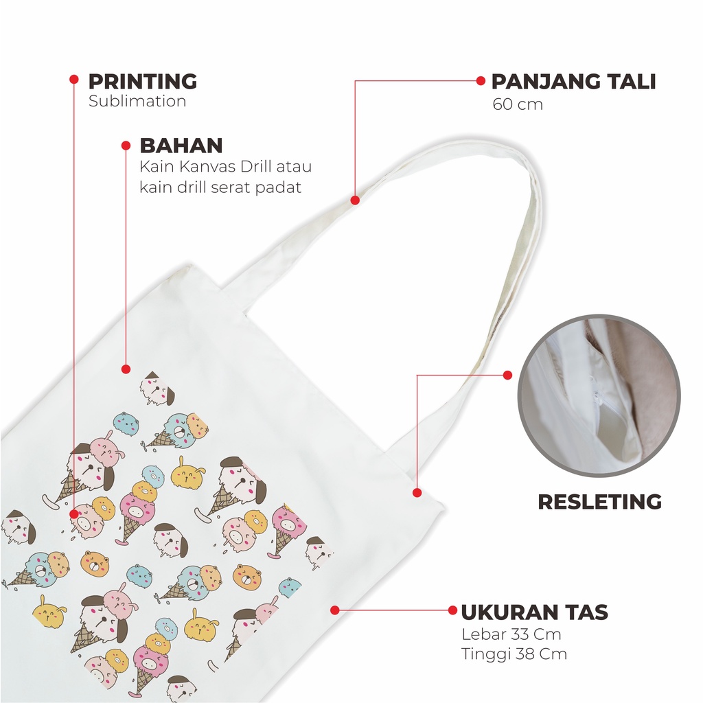 Sevine Totebag Tas Wanita Tote Bag Resleting Laptop Kawaii Girly  - KC