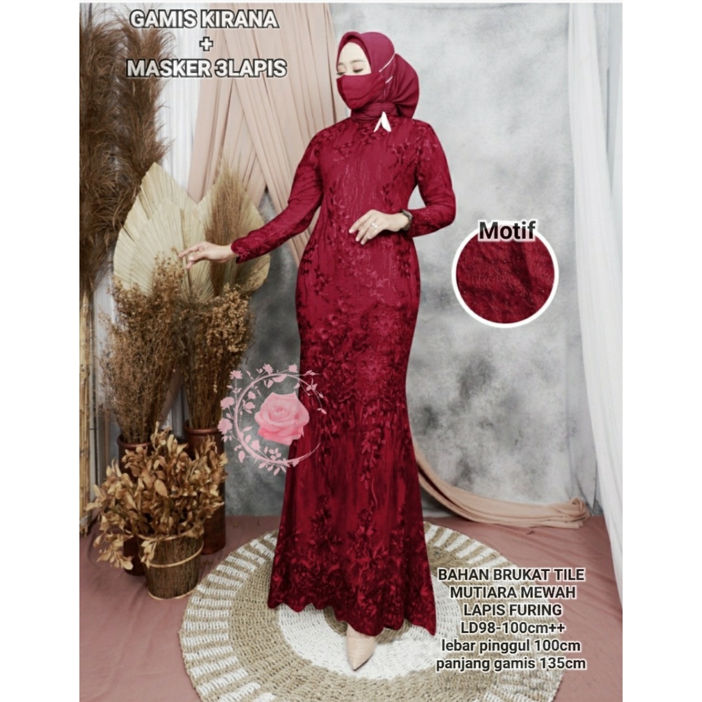 Gamis pesta kondangan GAMIS DUYUNG KIRANA maxy dress brokat tile organza keliling free masker / Dress mermaid gm