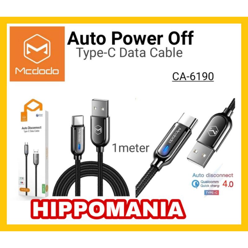 MCDODO KABEL DATA CHARGE 1METER USB TO C CA6190 AUTO DISCONNECT 18W 2A  QC 3.0 ORIGINAL