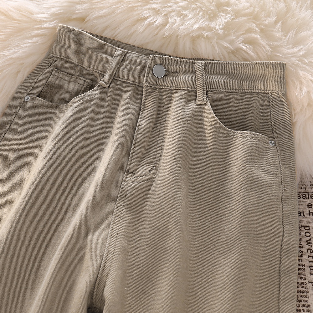 Warna Khaki Highwaist Loose Kasual Celana Jeans Panjang Wanita