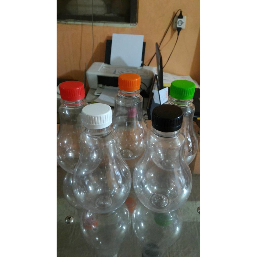 BOTOL / JAR PLASTIK UNIK BOHLAM KOPI SUSU TEH TARIK 300 ML