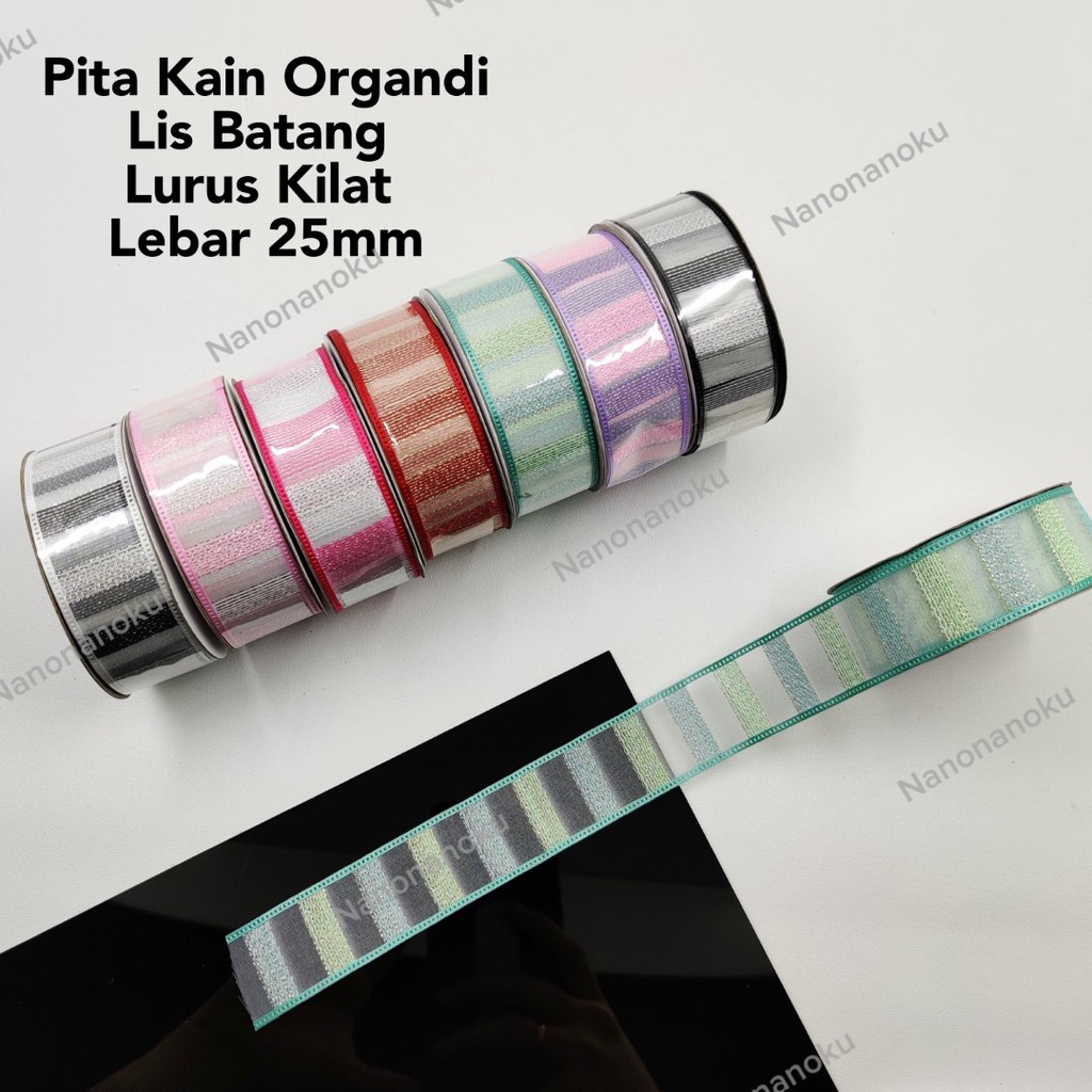 

Pita Kain 1 inch 2,5 cm Organdi Lis Batang Kilat Hiasan Hampers Souvenir Mahar Kado