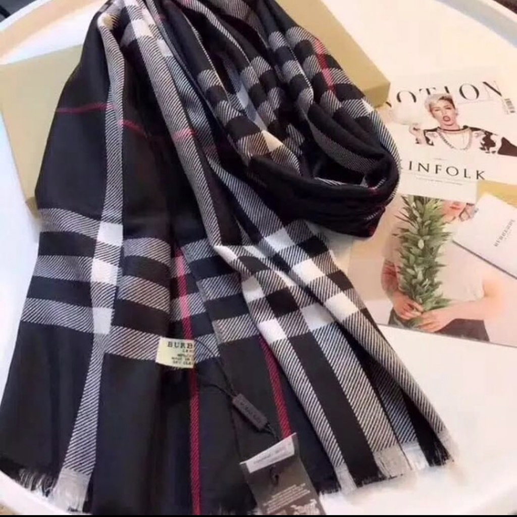 SYAL PASHMINA MOTIF KOTAK-KOTAK BURBERRY || SYAL MOTIF || SLENDANG || PASHMINA || SHAWL || FASHION W