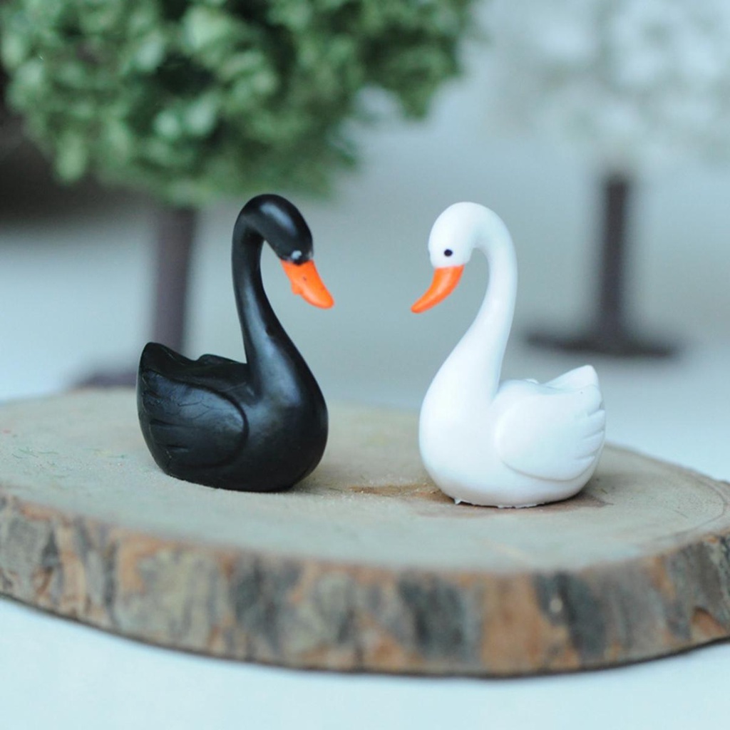 Agustina Hitam Putih Swan Miniatur Desktop Rumah Lanskap Mikro Mini DIY Peri Taman Kekasih Burung Ornamen