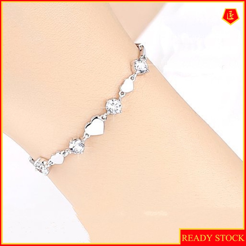 [Ready Stock]Elegant Romantic Heart-Shaped Inlaid Diamond Bracelet