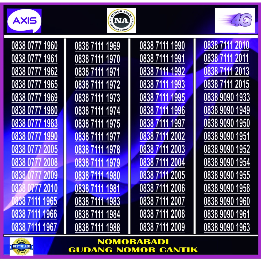 NOMOR CANTIK AXIS 4G TAHUN H999